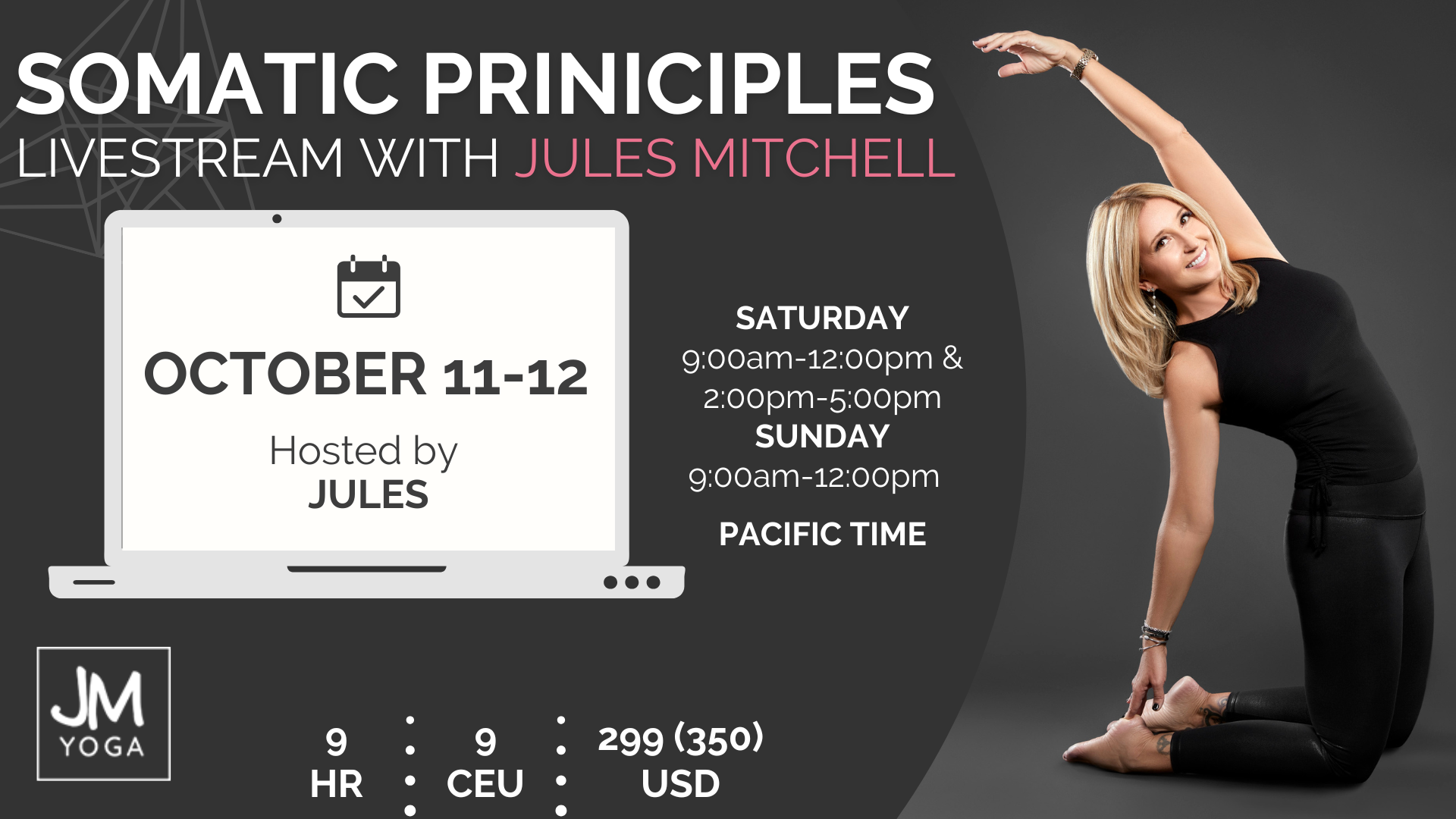 Jules Mitchell offers an online yoga workshop for yoga teacher on somatics and motor control theory, motor learning, and development. Jules offers the best in online yoga education.